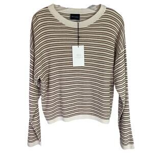MIOU MUSE Sweater Womens Sz S Cream Brown Stripe Knit Long Sleeves Pullover NWT